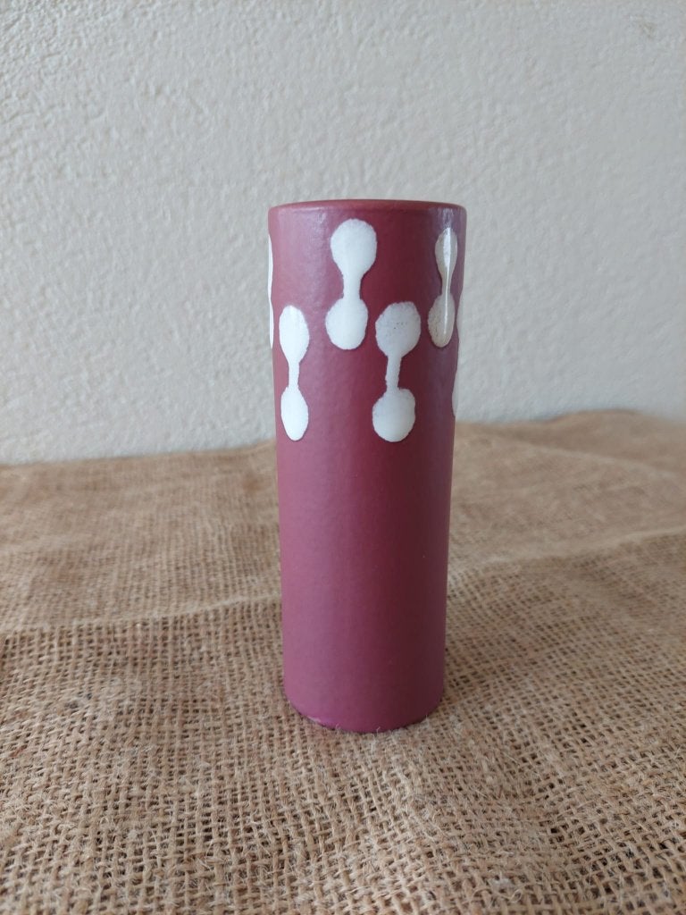 w germany cilinder vaasje 16cm, rood wit, Huis en Inrichting, Woonaccessoires | Vazen, Ophalen, Handgemaakt, 16 cm, Zo goed als nieuw