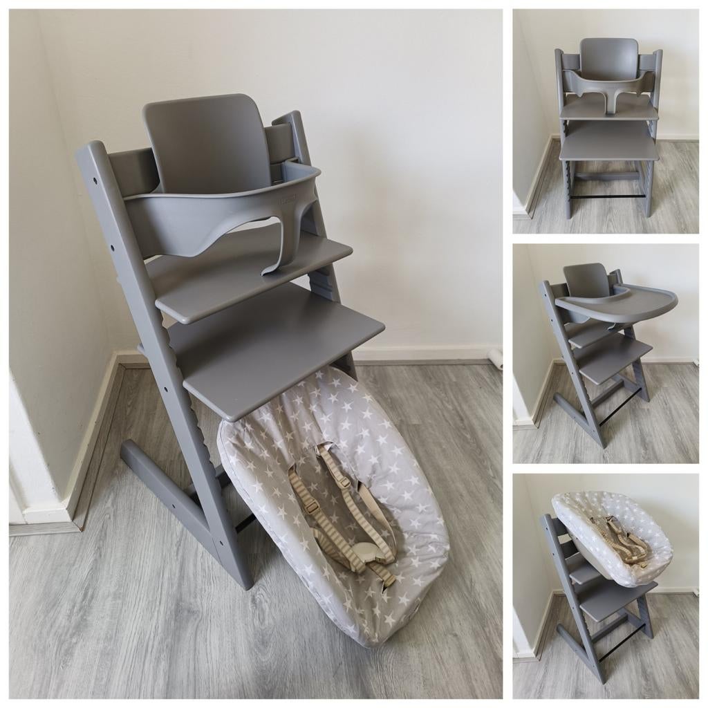 Stokke Tripp Trapp storm grey+babyset,tray,newbornset,hoes, Ophalen of Verzenden, Zo goed als nieuw, Stokke Tripp Trapp, Afneembaar eetblad