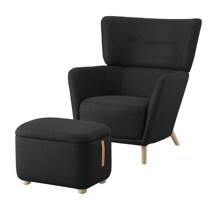 IKEA OSKARSHAMN Wing Chair with Footstool & Storage / Grey, Ophalen, Zo goed als nieuw, 75 tot 100 cm, Hout