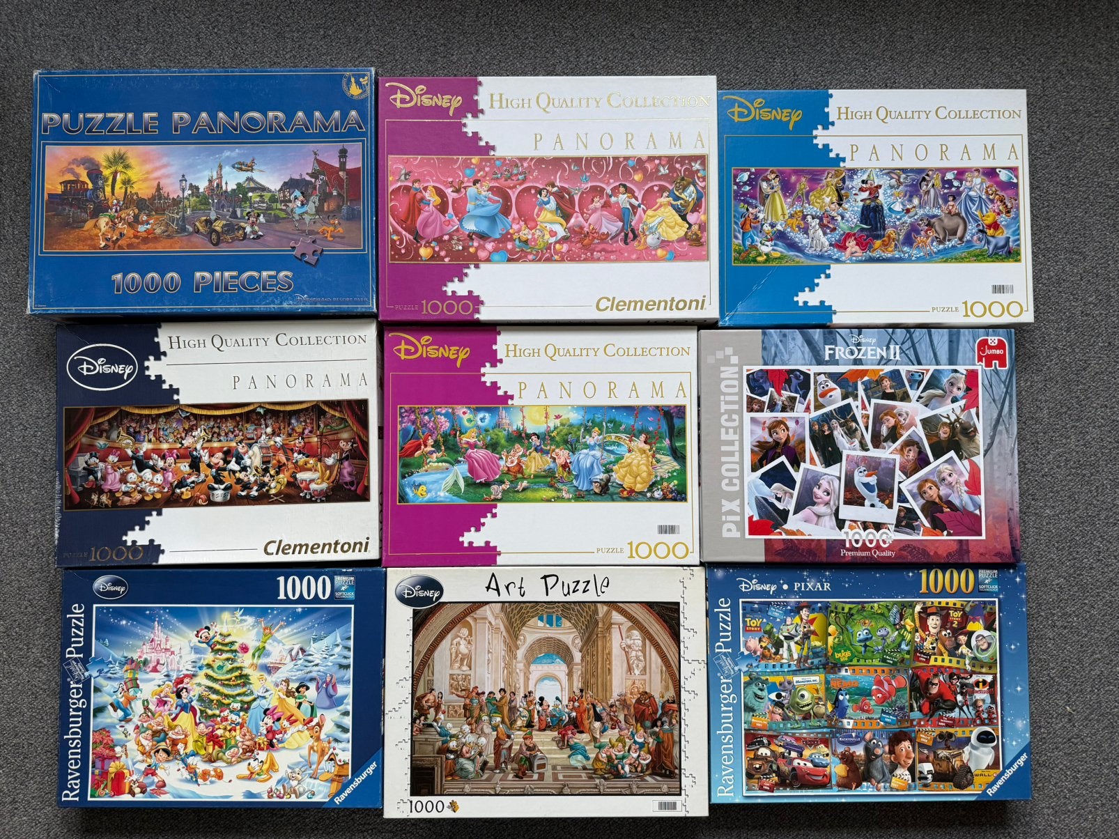 9 Disney legpuzzels 1000st Clementoni Jumbo Ravensburger, Ophalen of Verzenden, 500 t/m 1500 stukjes, Gebruikt, Legpuzzel
