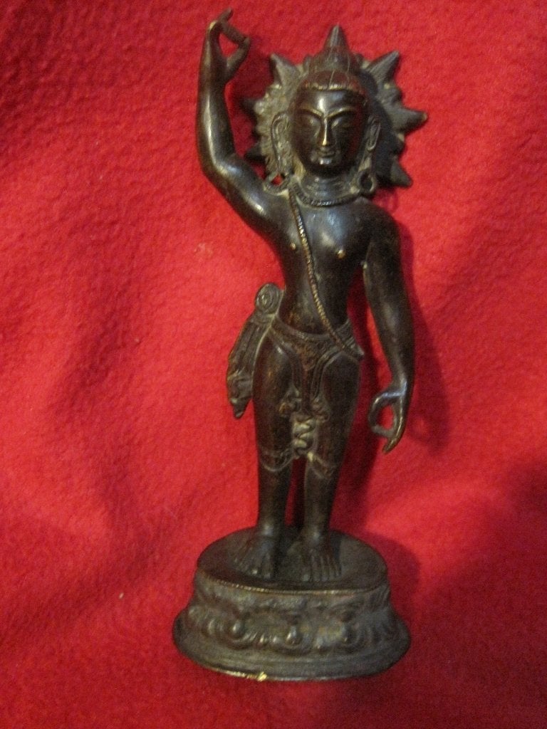 Bronzen beeldje godheid, Antiek en Kunst, Handgemaakt, 17 cm, Overige herkomsten, Zwart