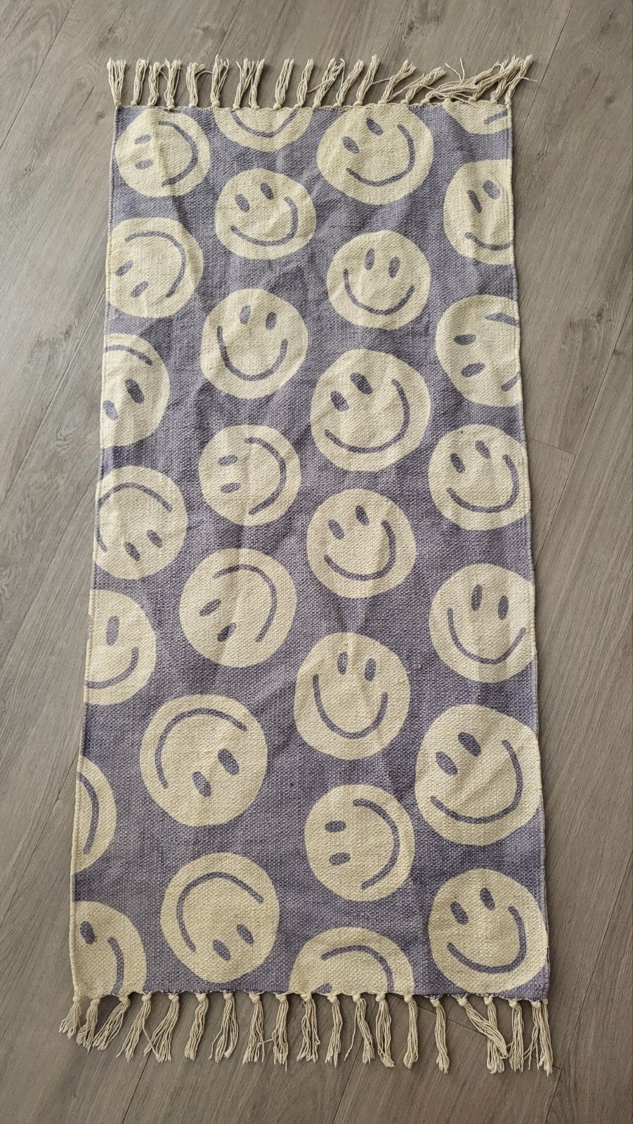 Vloerkleed met smileys - Lila/Crème - Handgeweven, 100 tot 150 cm, Speels, Modern, Kinderkamer, Crème, Zo goed als nieuw