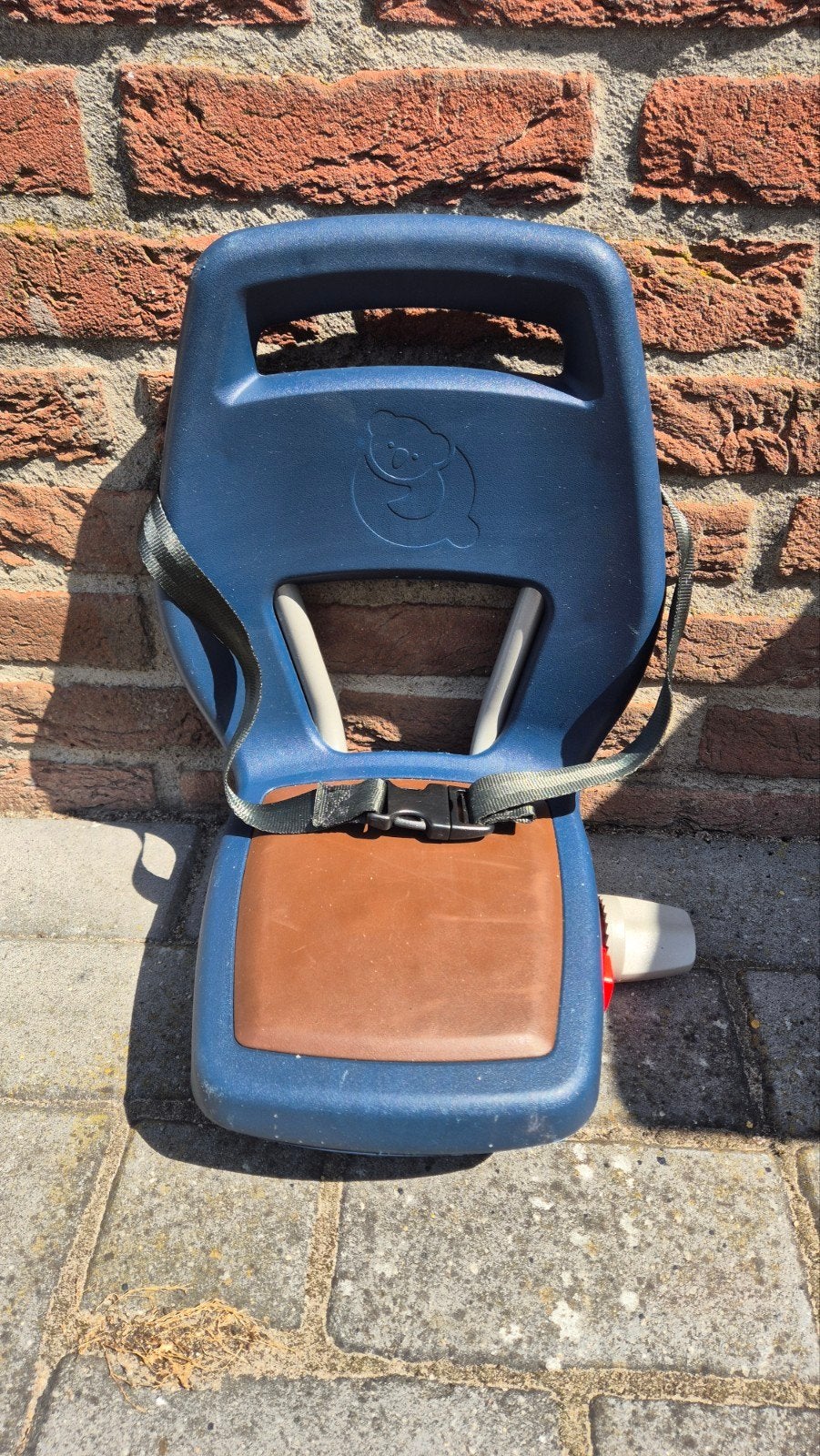Kinderzitje voor fiets - Blauw met bruin zitvlak, Ophalen, Gebruikt, 9 t/m 18 kg, Overige merken
