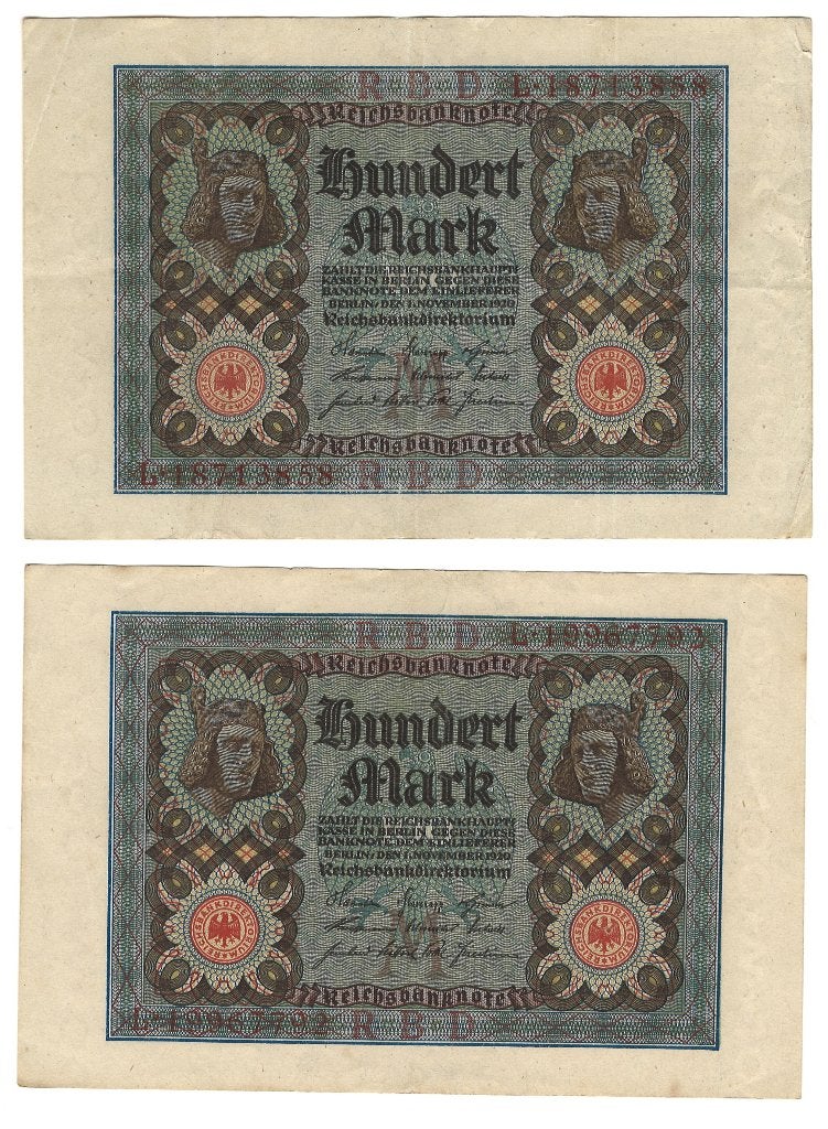 oud biljet reichsbanknote 100 mark, Ophalen, Duitsland, Los biljet