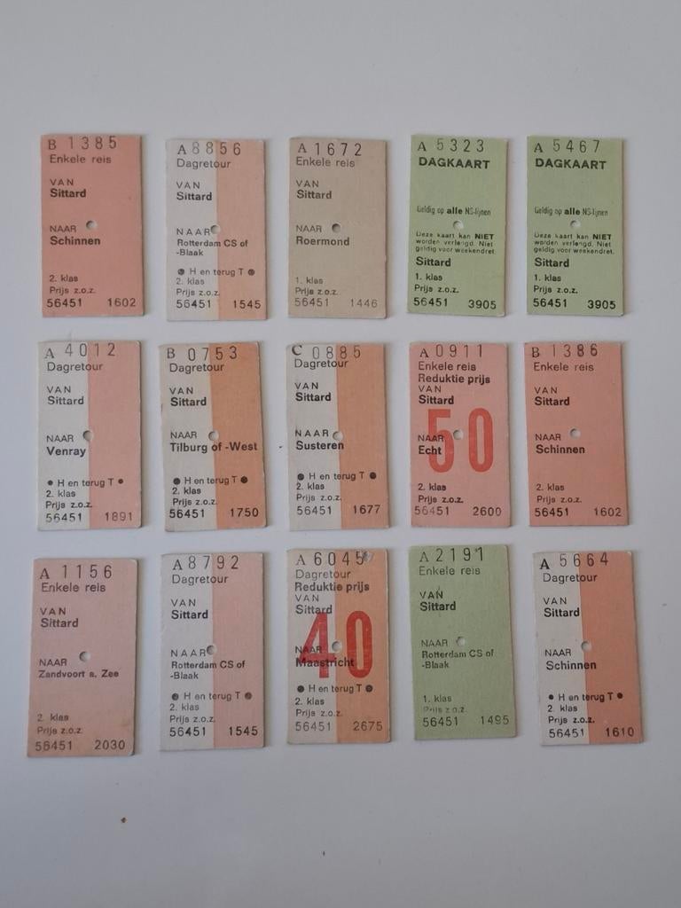 15 vintage treinkaartjes van Sittard, Ophalen of Verzenden, Zo goed als nieuw, Trein, Overige typen