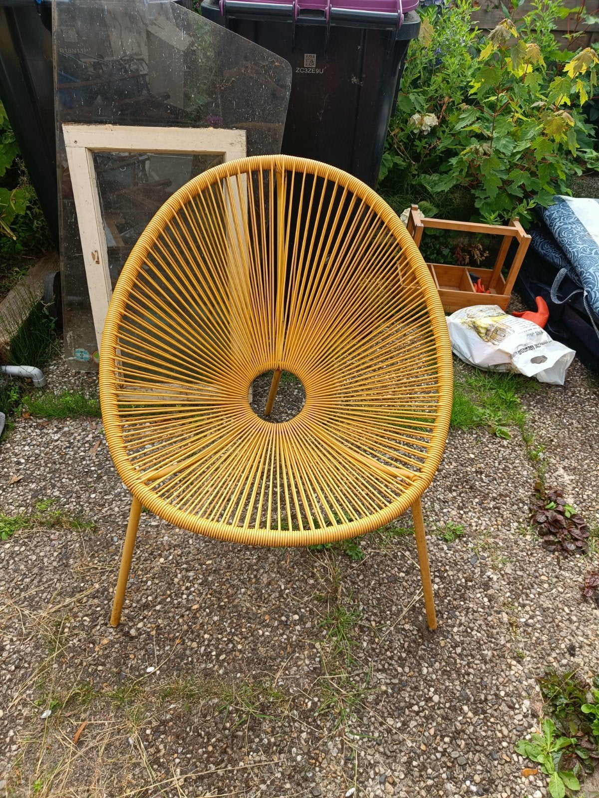 Gevlochten metalen tuinstoel, Ophalen of Verzenden, Gebruikt, Metaal