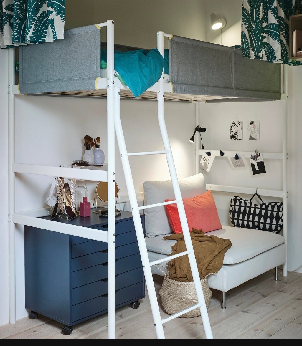 IKEA VITVAL Hoogslaper wit/lichtgrijs 90x200 cm, Ophalen, Gebruikt, Eenpersoons, 200 cm