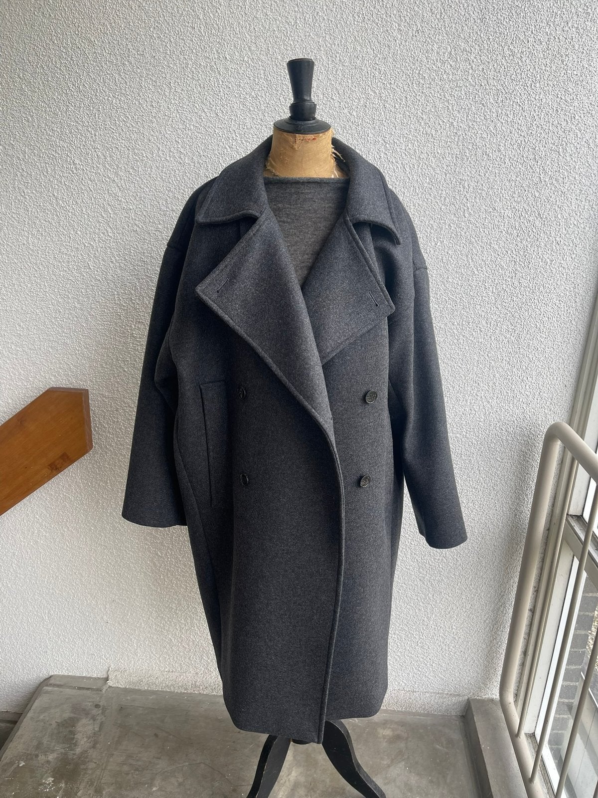 Donker Grijze Oversized Wollen Lange Jas van H&M, maat L, H&M, Maat 42/44 (L), Nieuw, Ophalen of Verzenden