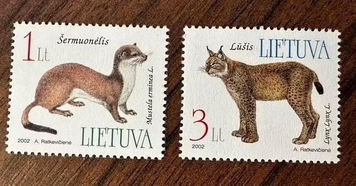 Litouwen 2002 Dieren Postfris: Hermelijn en Lynx Postzegels, Ophalen of Verzenden, Postfris