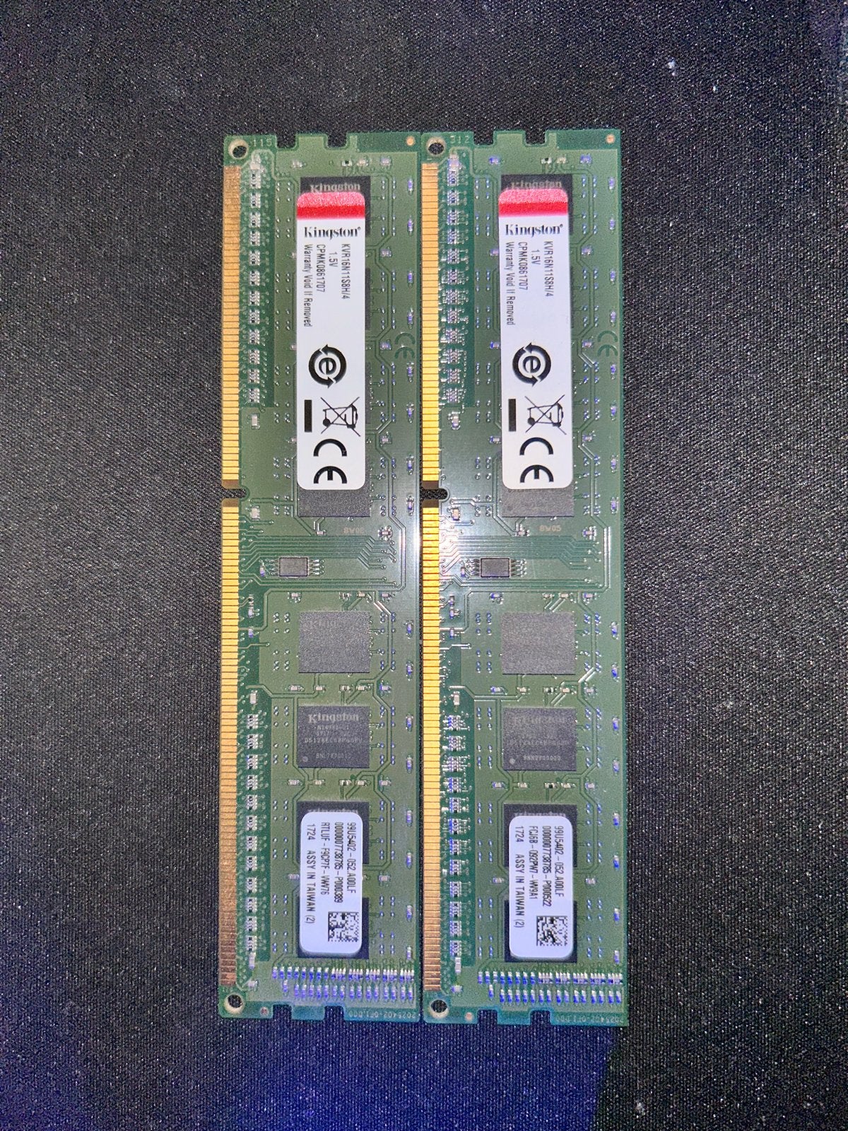 Kingston KVR16N11S8H/4 4GB DDR3 RAM totaal 8GB, Gebruikt, DDR3, Ophalen of Verzenden, Desktop