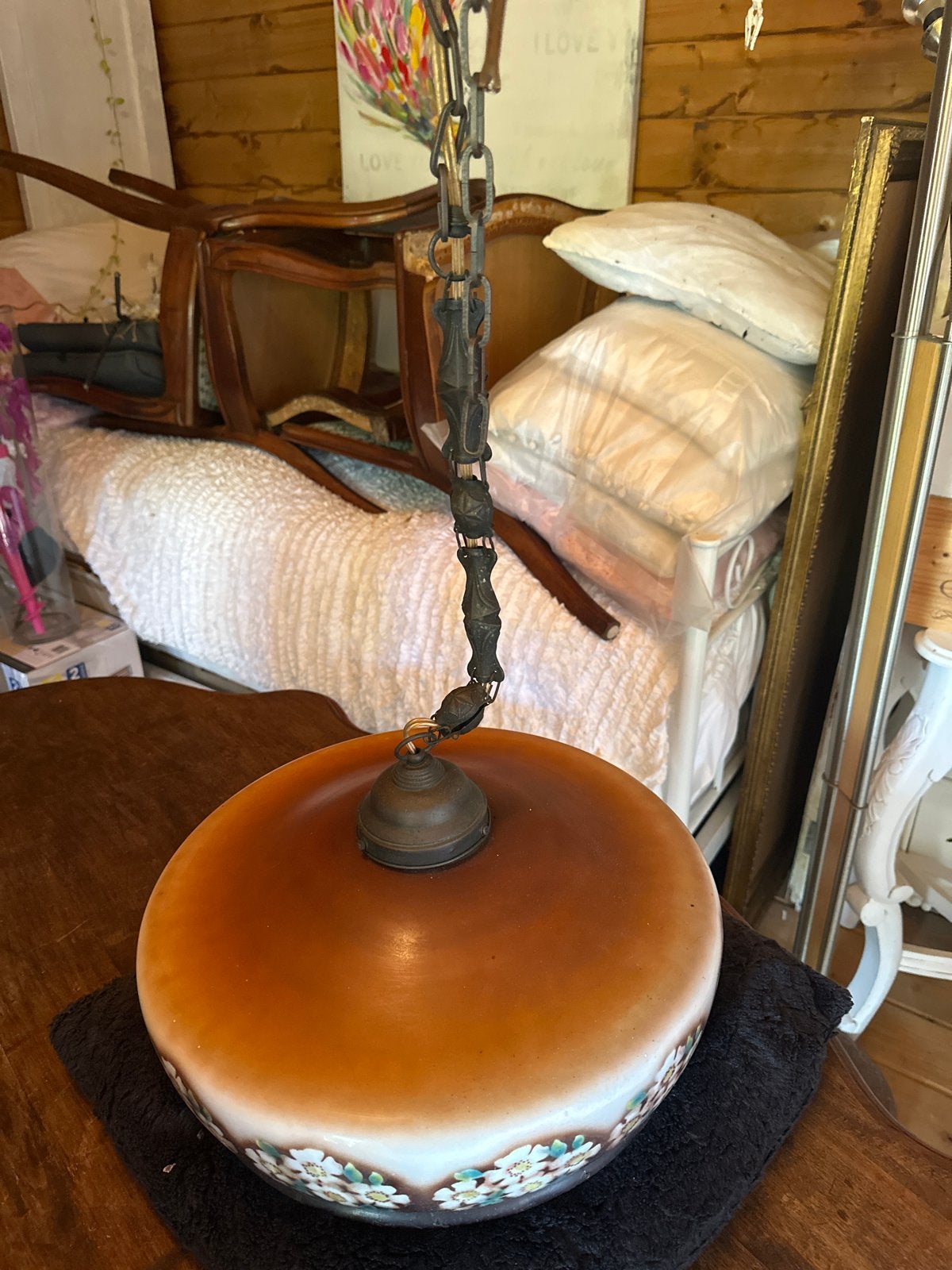 Antieke Jaren '20 Hanglamp met Bloemmotief, Antiek en Kunst, Antiek | Lampen, Ophalen