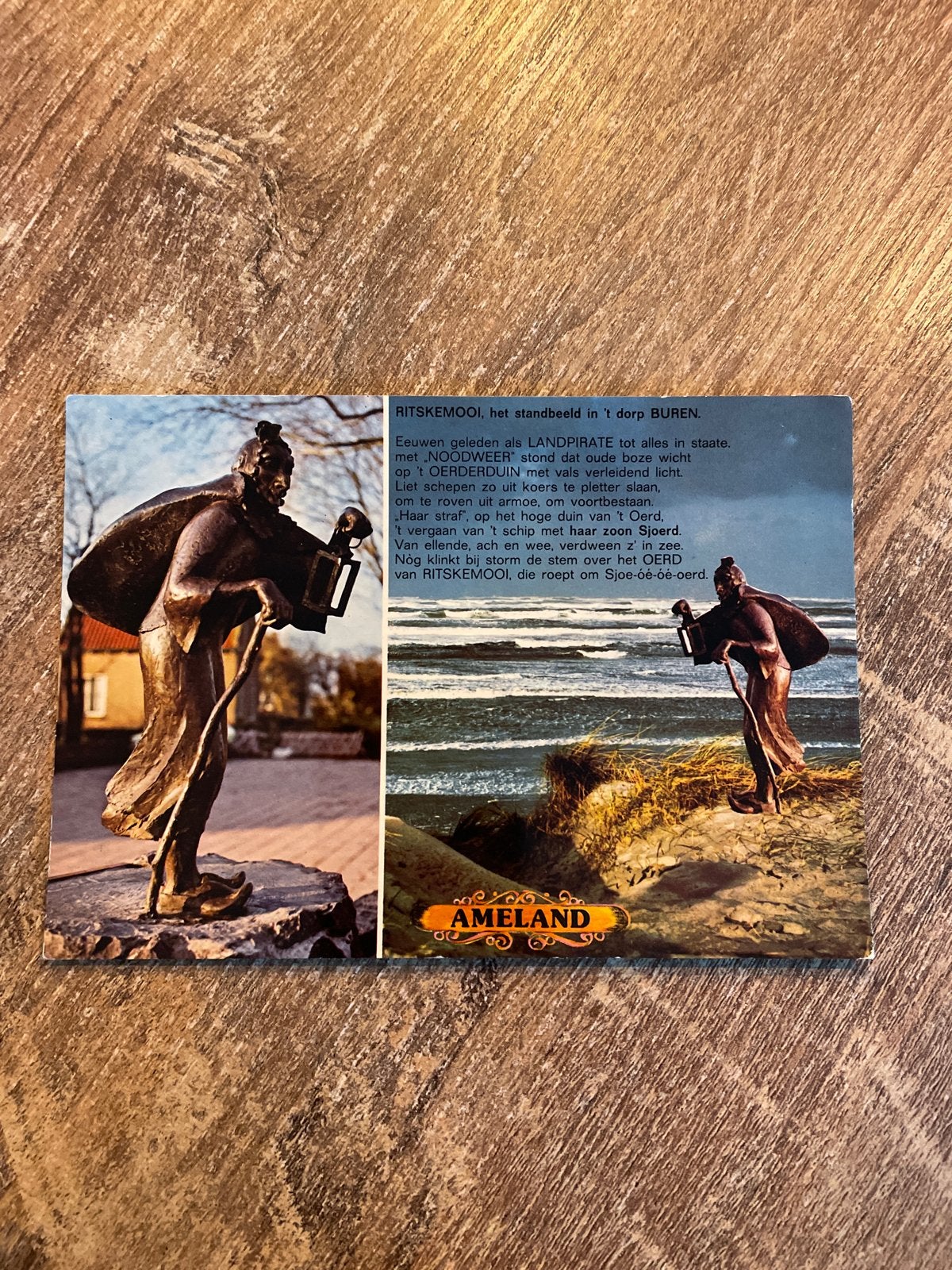 Ansichtkaart Ameland - Ritskemooi, het standbeeld in 't dorp, Ophalen of Verzenden, 1980 tot heden, Gelopen, Waddeneilanden