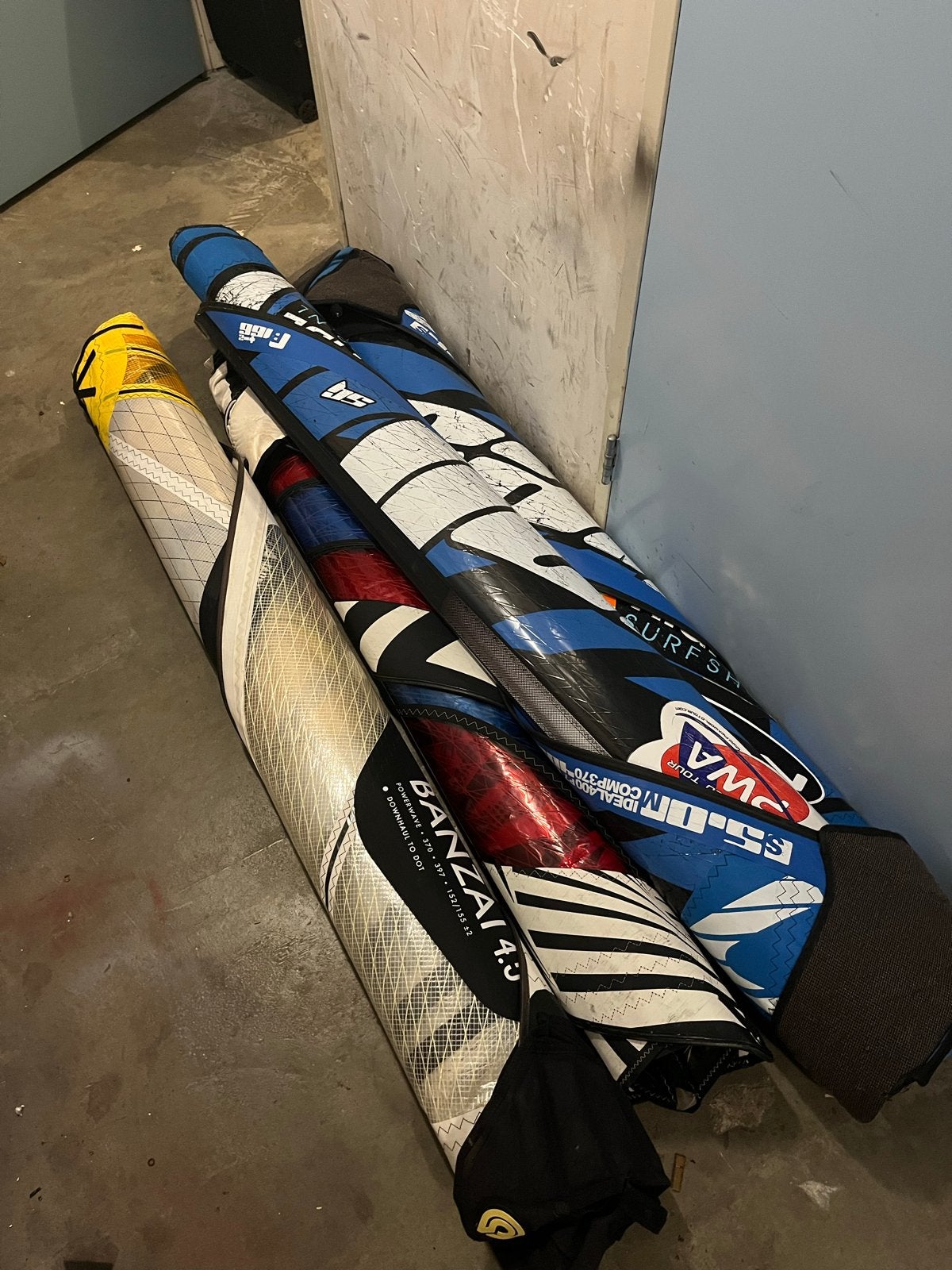 Complete windsurf set zeilen 3.7 t/m 5.8 (wave/freestyle), Met zeil(en), Gebruikt, Gaastra, 3.5 tot 5 m²