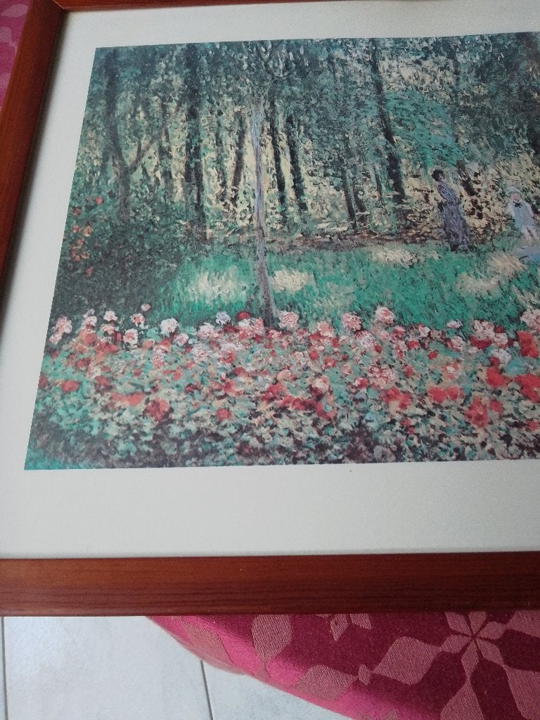 Beeld "Kunstelaarfamlie in de Garden" van C. Monet, Achter glas, Ophalen of Verzenden, Landschap, Overige technieken