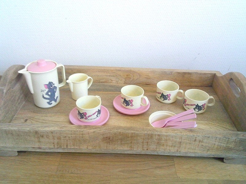 Tom & Jerry vintage 1985 kunststof serviesje, Ophalen of Verzenden, Gebruikt, Kunststof, Speelkeuken-accessoire