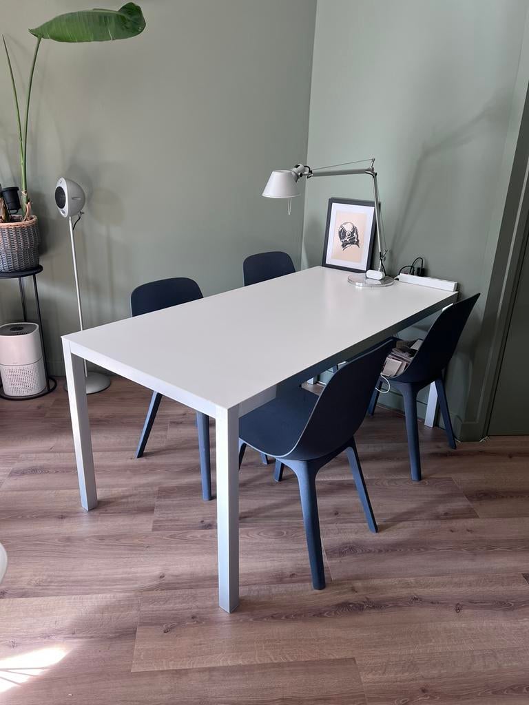 MDF Italia design tafel 160 x 80 cm, wit met aluminium frame, Ophalen, Gebruikt, 50 tot 100 cm, 150 tot 200 cm