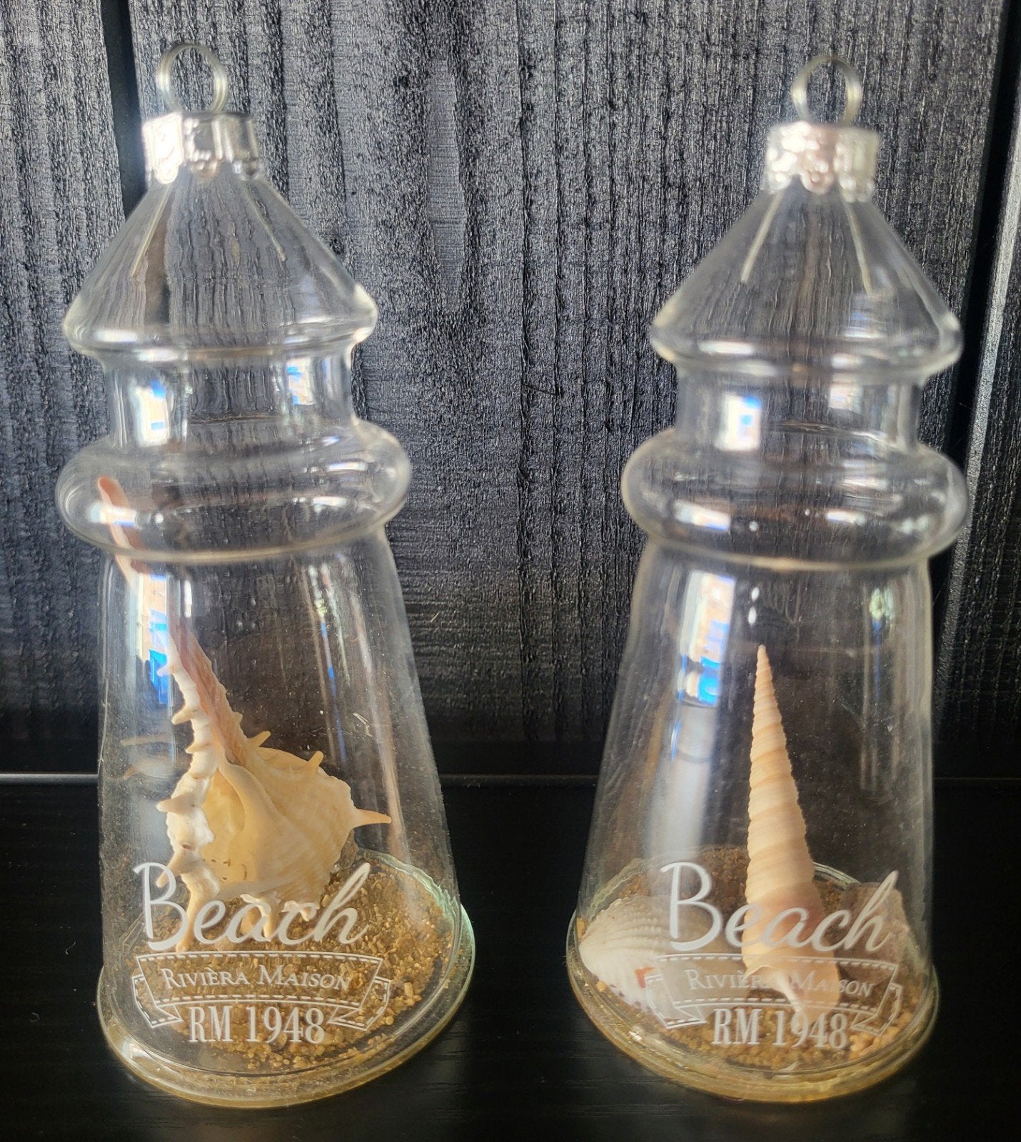 Riviera Maison Beach Huisje Ornamenten (set van 2), Huis en Inrichting, Ophalen, Zo goed als nieuw, Glas, Overige stijlen