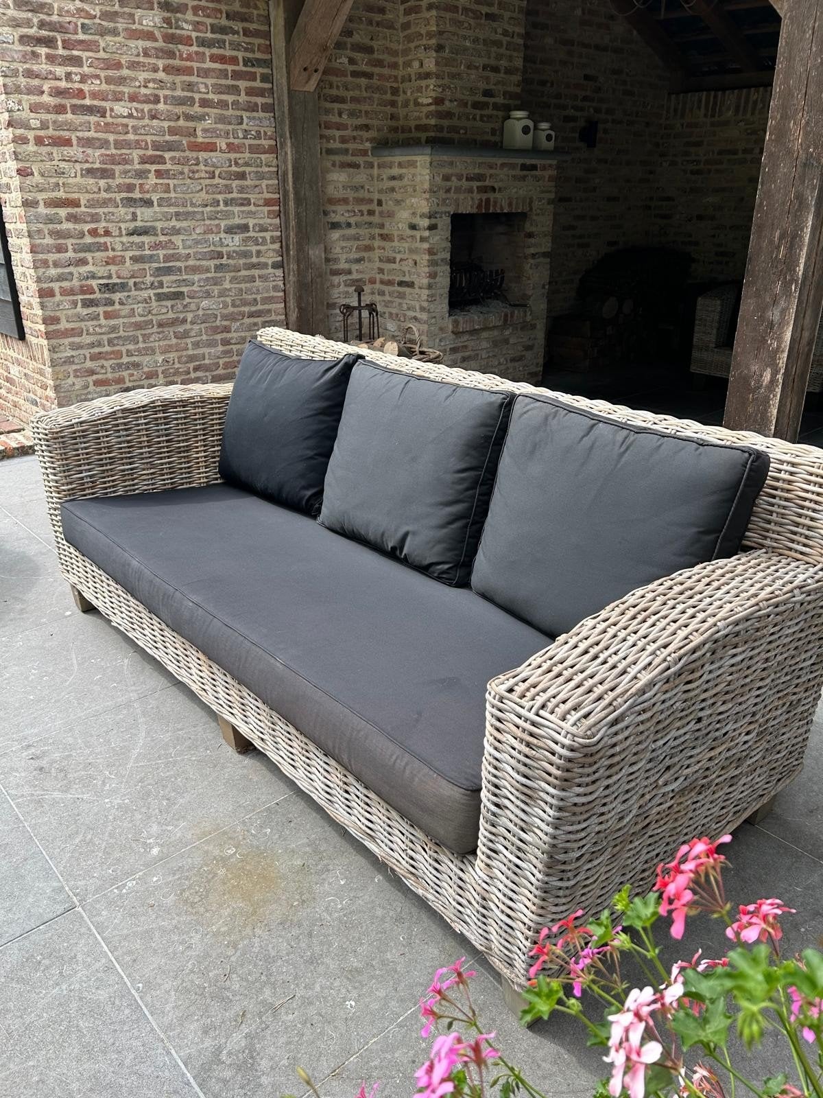 Rotan bank en stoel met kussens, Ophalen, Gebruikt, Bank