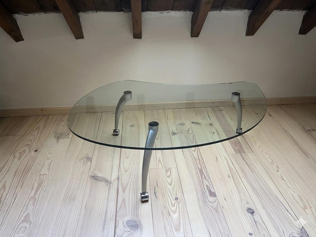 Rolf Benz glazen salontafel met wieltjes, Ophalen, Gebruikt, 100 tot 150 cm, 50 tot 100 cm