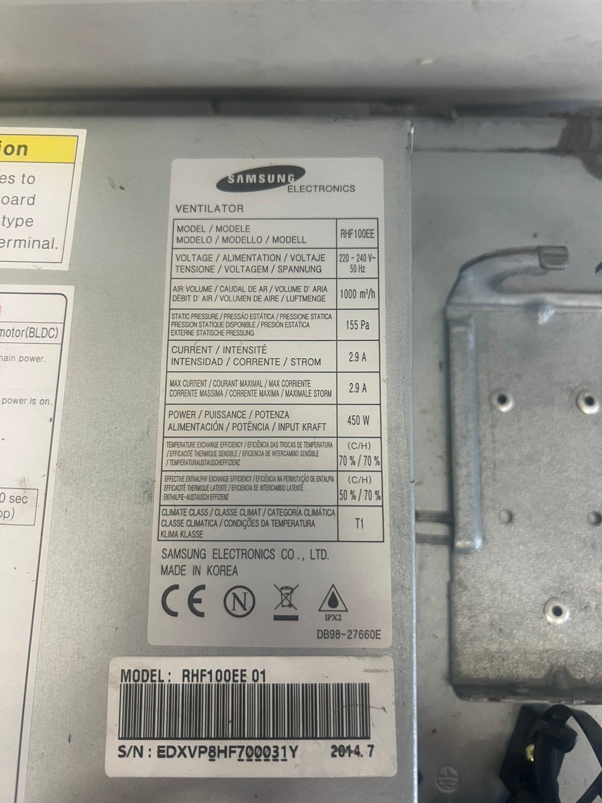 Wtw unit samsung 1000m/h, Ophalen, Luchtreiniger