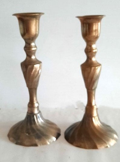 Paar vintage Kandelaars, verzilverd messing met Swirl-Motief, Overige materialen, Gebruikt, Ophalen of Verzenden, Kandelaar