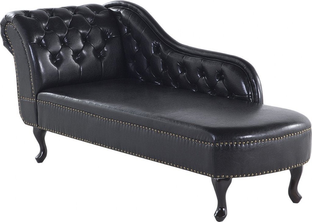 Zwarte chaise longue - Chesterfield stijl, Huis en Inrichting, Ophalen, Kunststof, Eenpersoons, 150 tot 200 cm