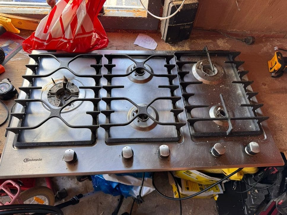 Groot 5-pits inbouw gasstel met elektrische ontsteking, Ophalen, Gebruikt, Minder dan 85 cm, 60 cm of meer