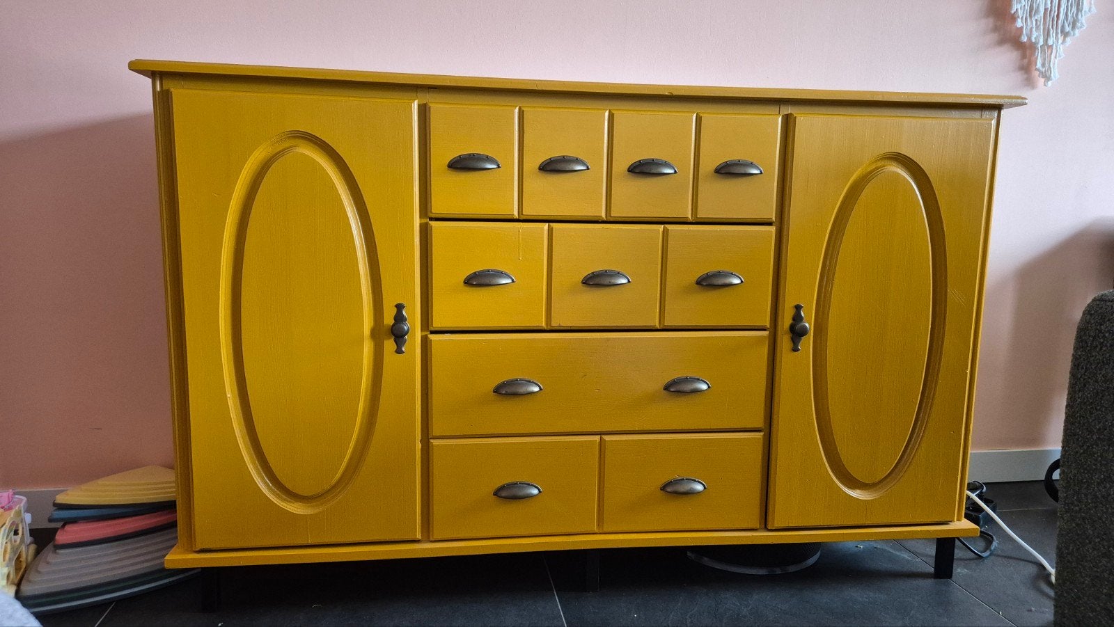 Gele kast met lades en deuren - 96x155x40.5 cm, Huis en Inrichting, Ophalen, Gebruikt, 150 tot 200 cm, 25 tot 50 cm