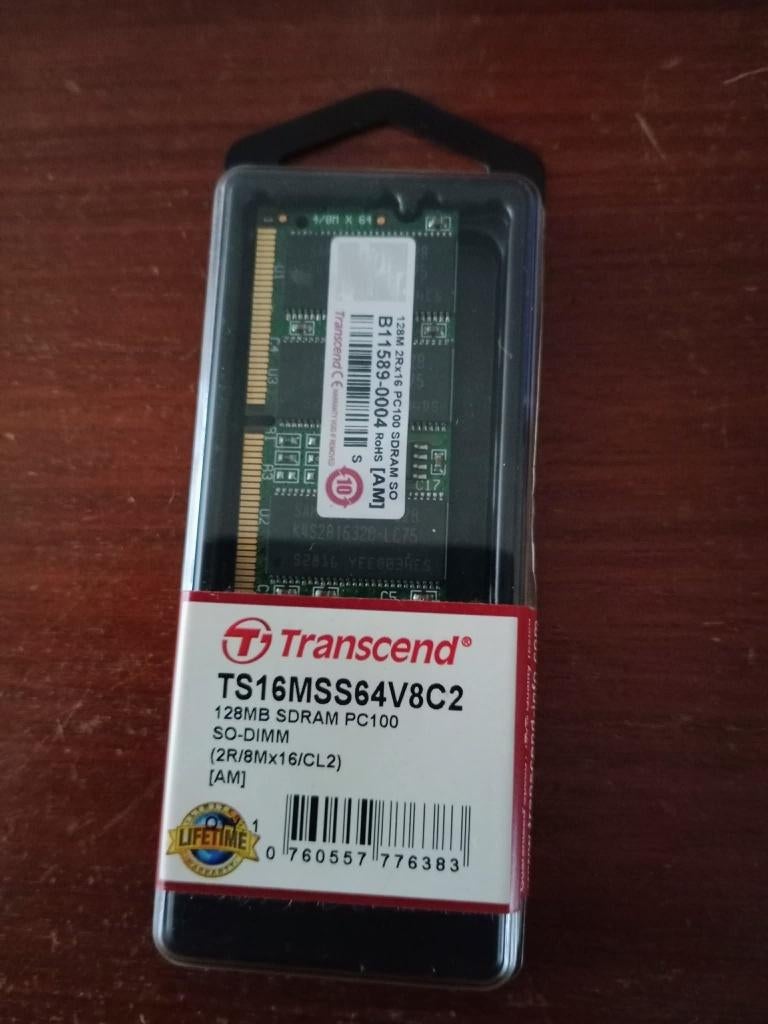 Transcend 128MB PC100 SO-DIMM SDRAM – NOS – nieuw in seal, Computers en Software, RAM geheugen, Nieuw, Laptop, 1 GB of minder