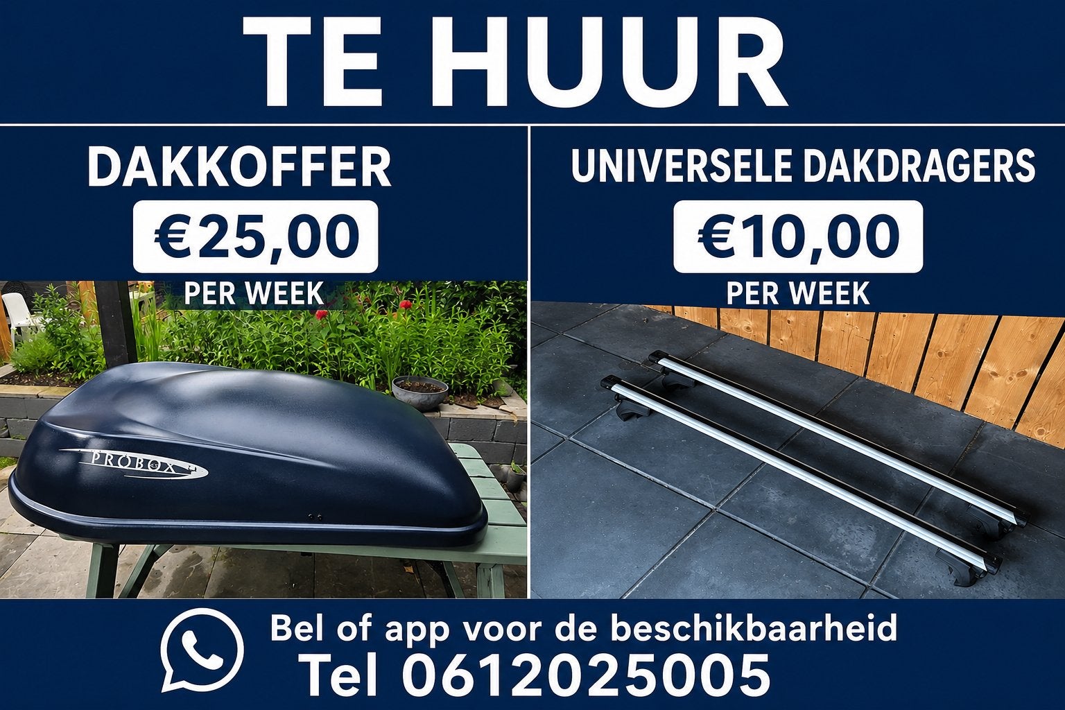Dakkoffer en universele dakdragers te huur, Ophalen of Verzenden, Gebruikt
