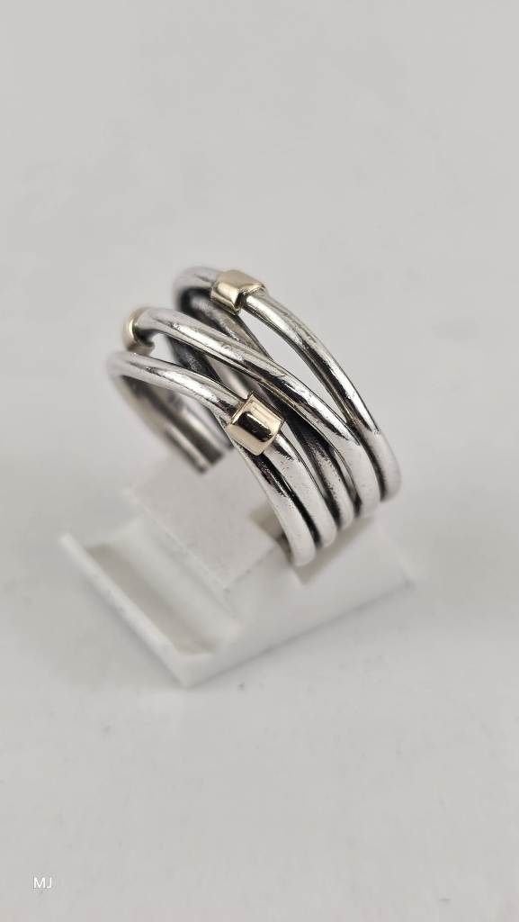Zilveren Pandora damesring met goud, 18 tot 19, Gebruikt, ., Ophalen of Verzenden