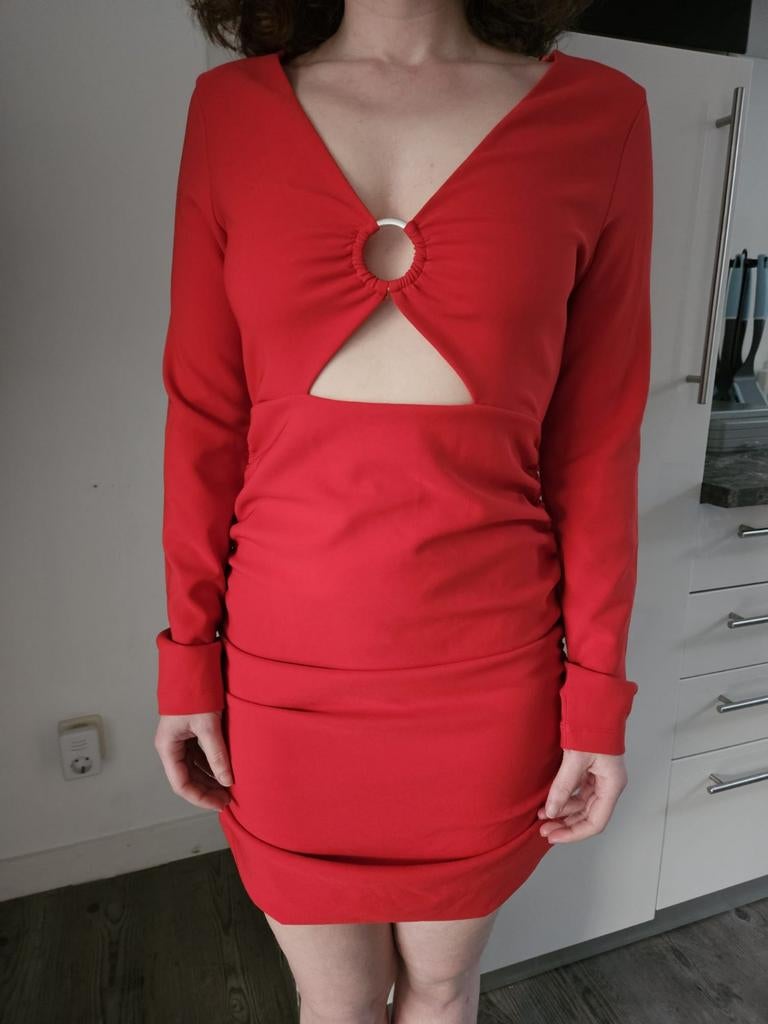 Mooie rode jurk S, Ophalen of Verzenden, Zo goed als nieuw, Knielengte, Maat 36 (S)