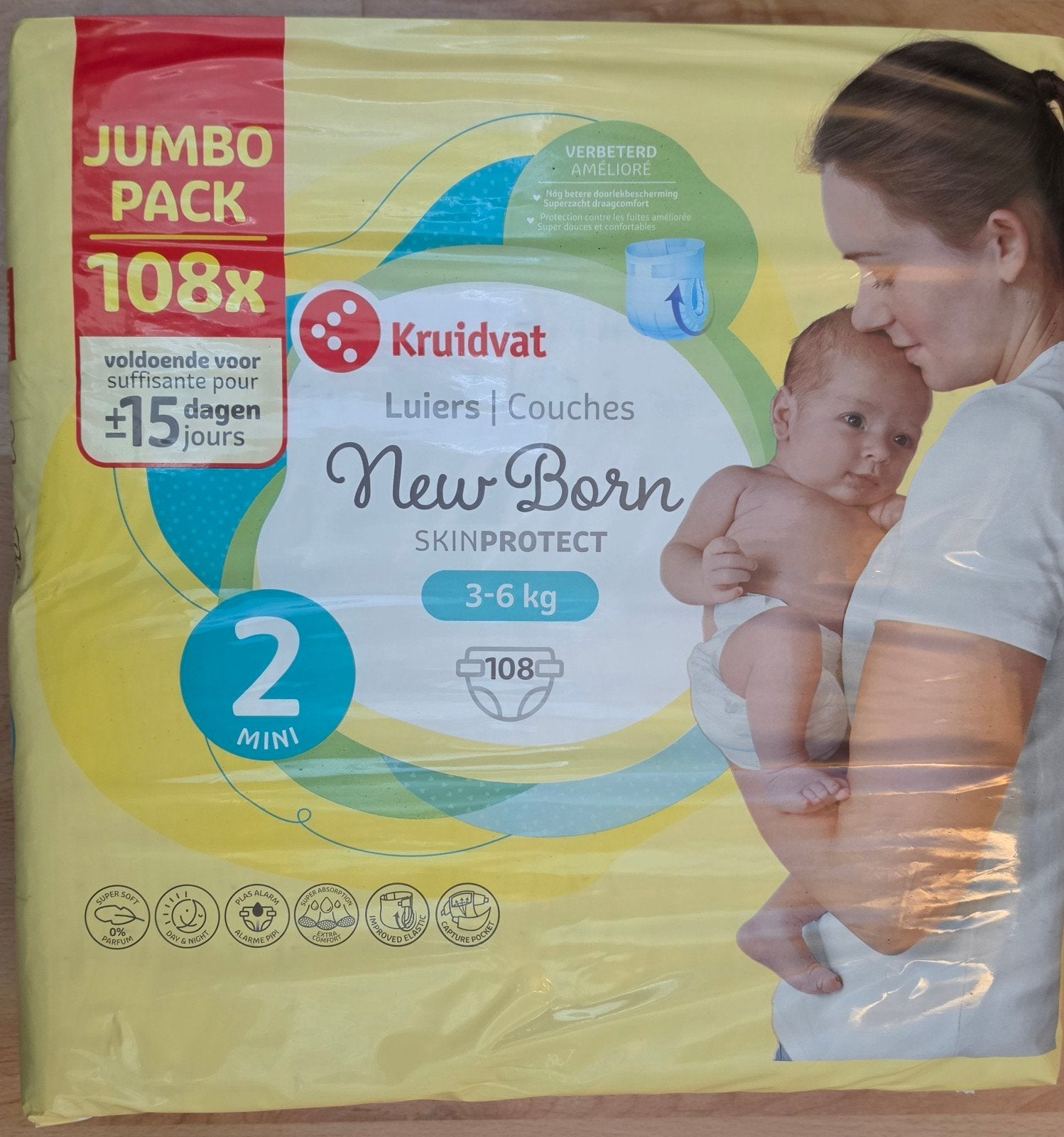 Kruidvat New Born Luiers Maat 2 Jumbo Pack (108 stuks), Kinderen en Baby's, Ophalen of Verzenden, Nieuw
