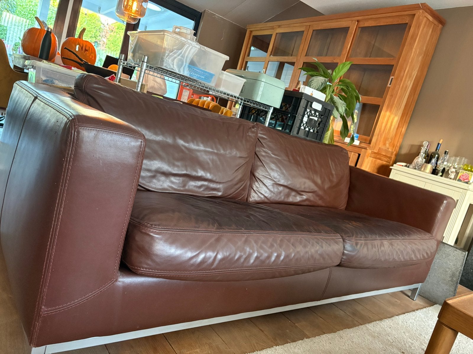 Machalke Leren Bank - Bruin, Ophalen, Gebruikt, Tweepersoons, 200 tot 250 cm