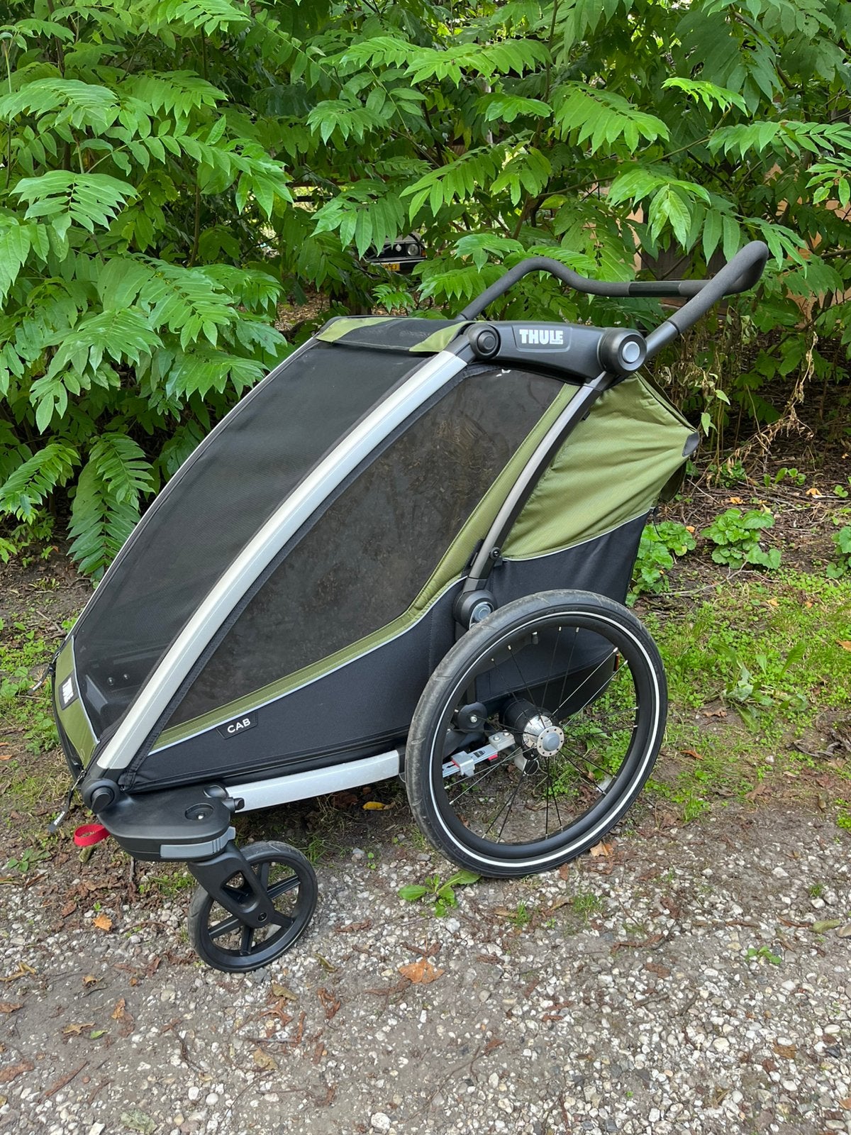 Zgan: Thule Chariot Cab 2 fietskar mosgroen, Ophalen, Zo goed als nieuw, Kinderkar, 40 tot 60 kg