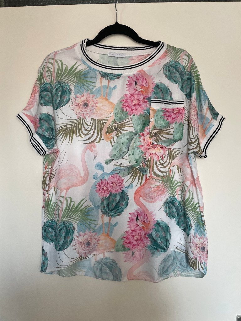 tropical flamingo zomer ibiza bloemen t-shirt top mt 40, Maat 38/40 (M), Made in Italy, Ophalen of Verzenden, Zo goed als nieuw