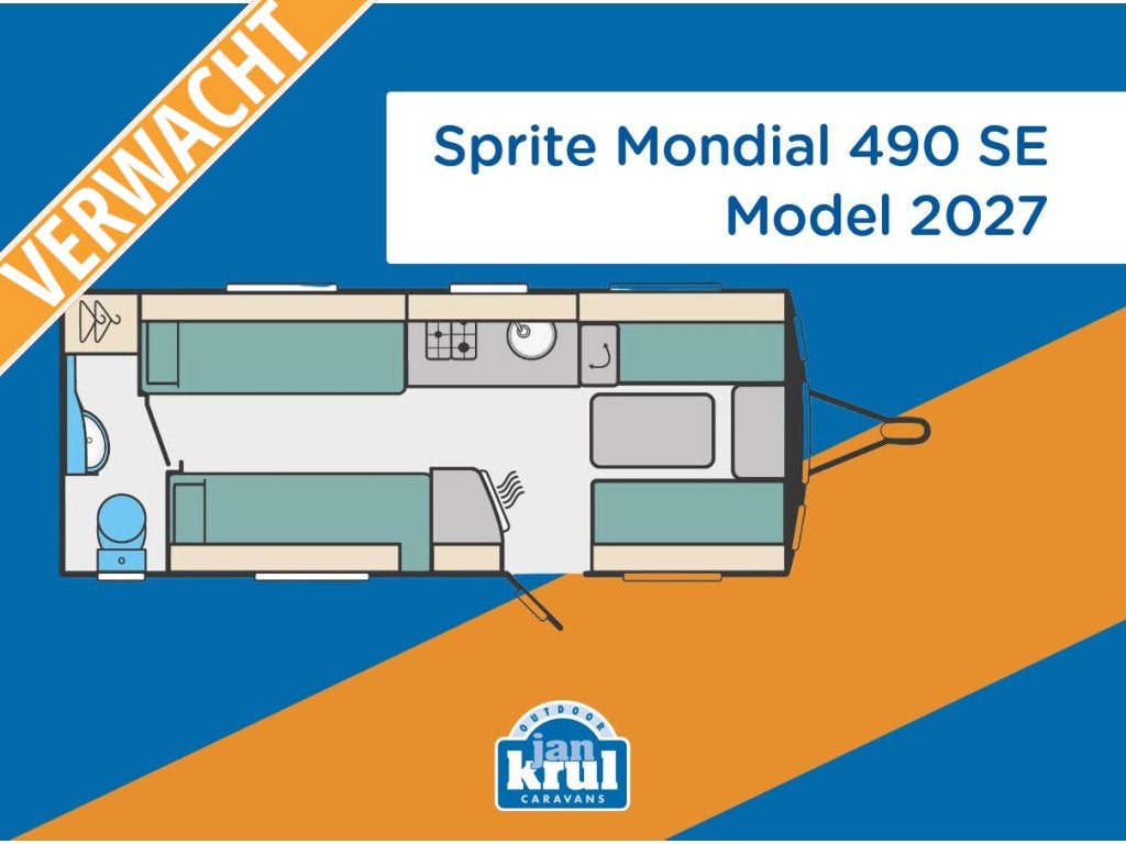 Sprite Mondial 490 SE Lengtebedden, Caravans en Kamperen, Standaardzit, Bedrijf, 2 aparte bedden, Serviceluik