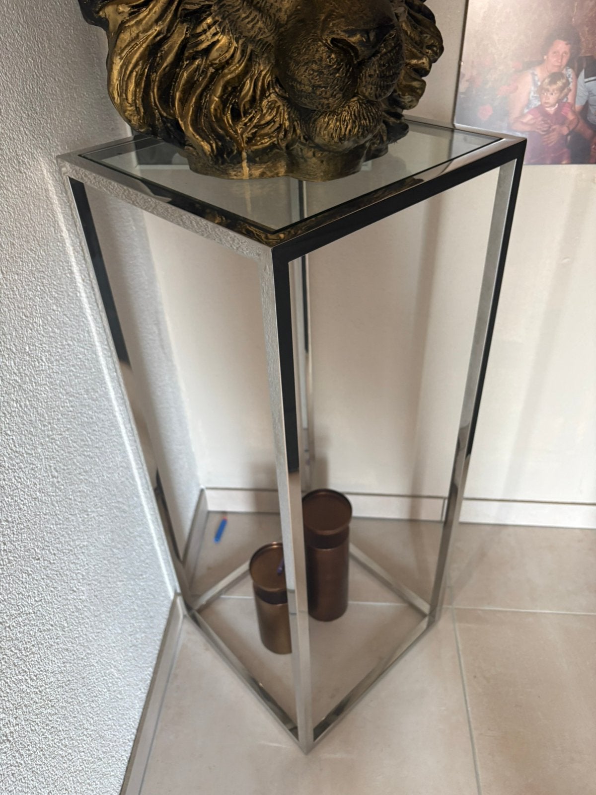 Pilaar/zuil chrome met glas, Ophalen, Zo goed als nieuw
