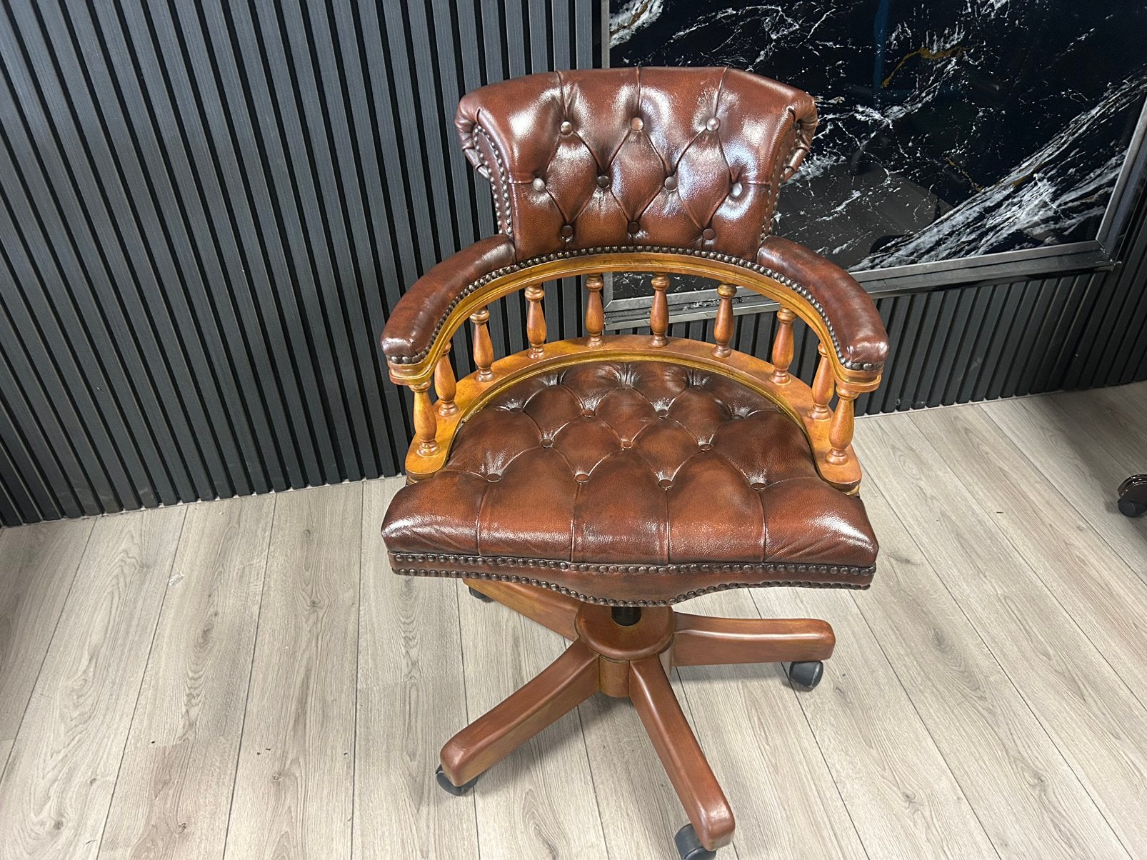 Luxe Lederen Chesterfield ( The Brand ) Bureaustoel!!, Ophalen of Verzenden, Bruin