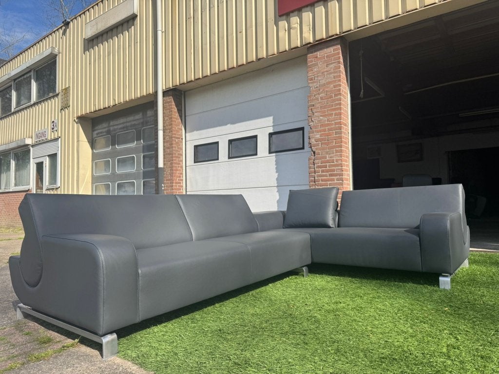 Hoekbank LEOLUX B flat bankstel grijs leer design bank, Ophalen, 250 tot 300 cm, Leolux, Geen