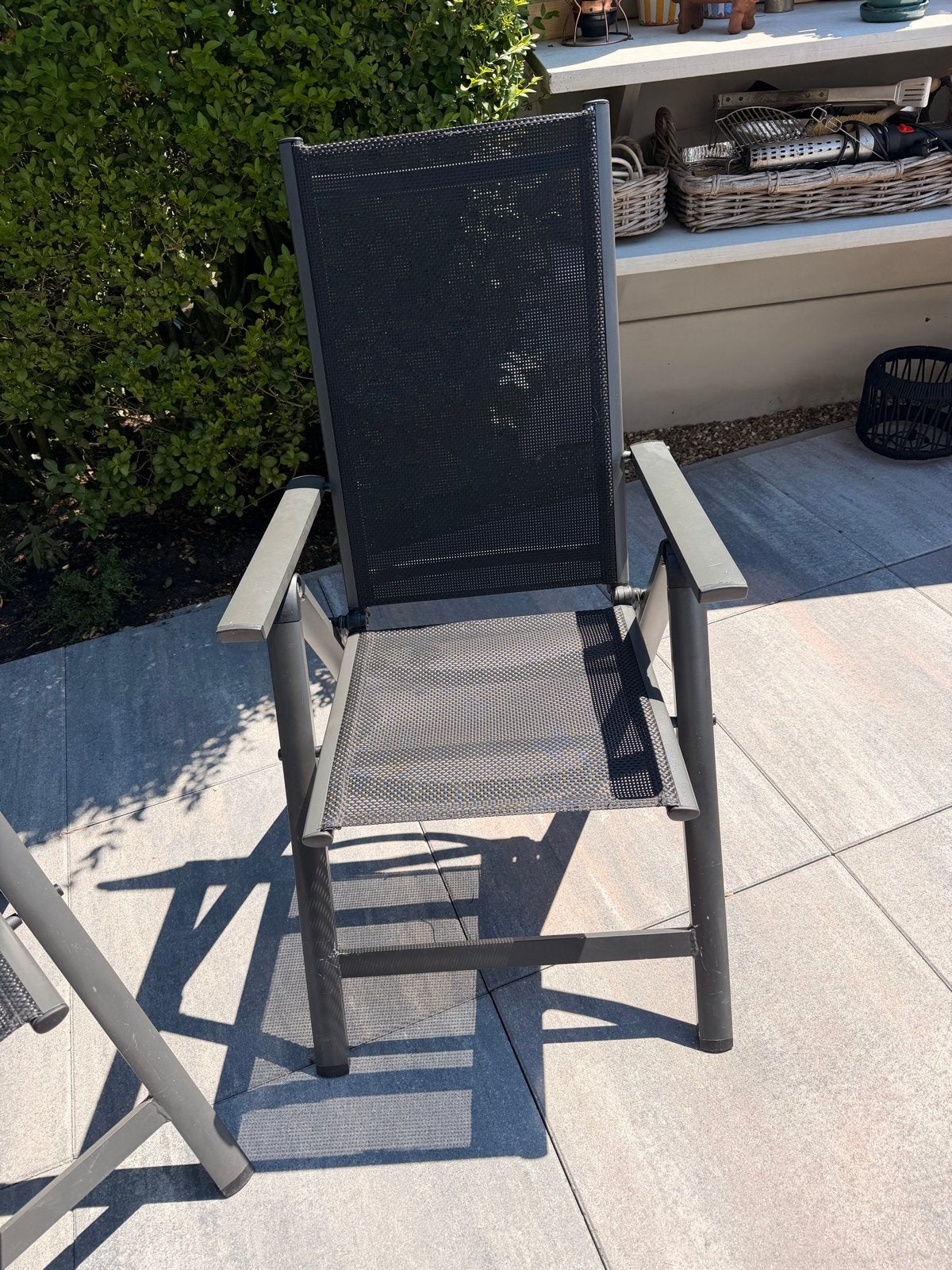 4 x Donkergrijze Aluminium Lichtgewicht 7-standen Stoelen, Ophalen of Verzenden, Zo goed als nieuw, Aluminium, Verstelbaar