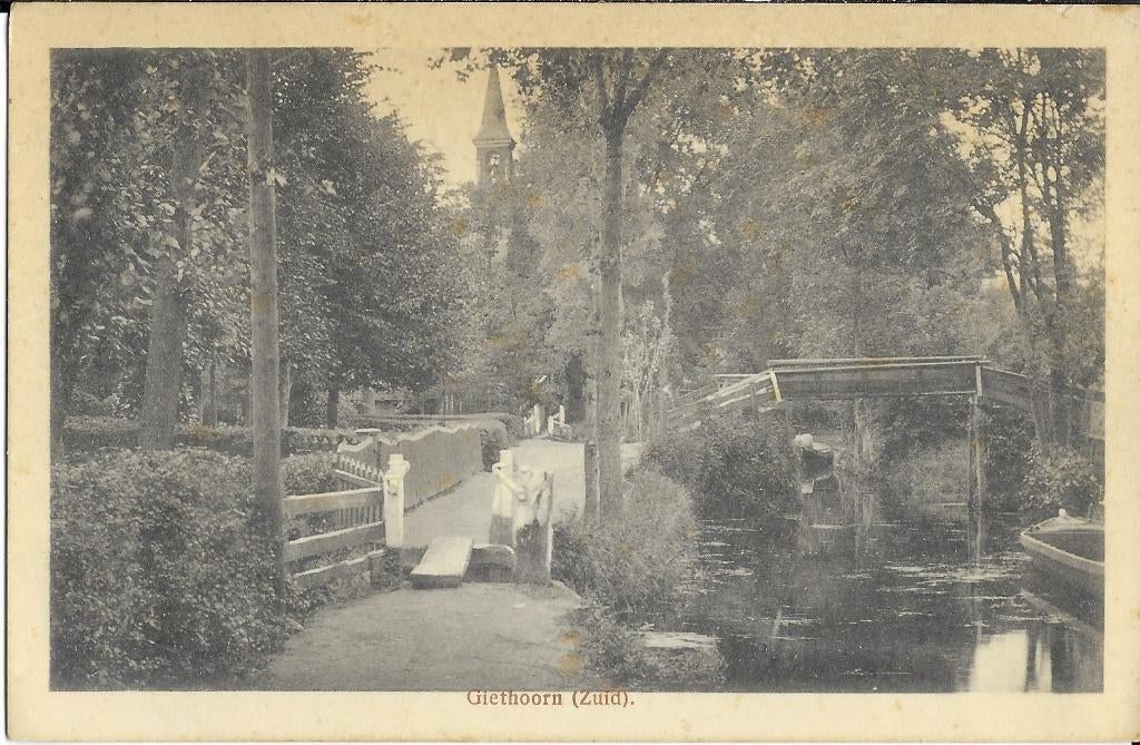 Giethoorn, Zuid, bruggetje, brug, kerk, punter, Verzenden, 1920 tot 1940, Gelopen, Overijssel