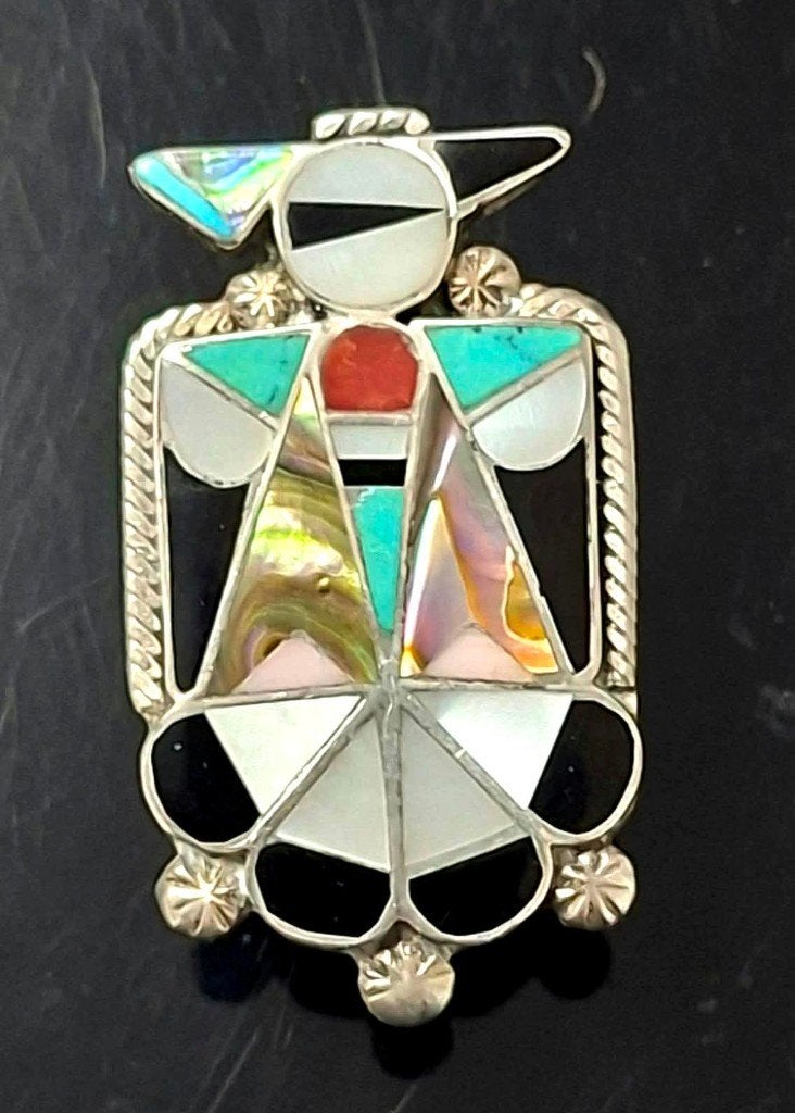 Large Zuni Sterling Silver Gem Set Thunderbird Brooch, Ophalen of Verzenden, Zilver, Broche, Met edelsteen