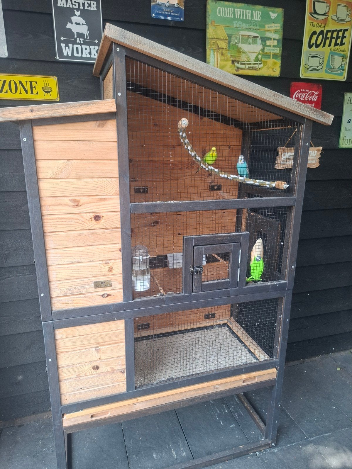 Vogelkooi compleet met 2 grasparkieten!, Kooi, 110 cm of meer, Zo goed als nieuw, Ophalen