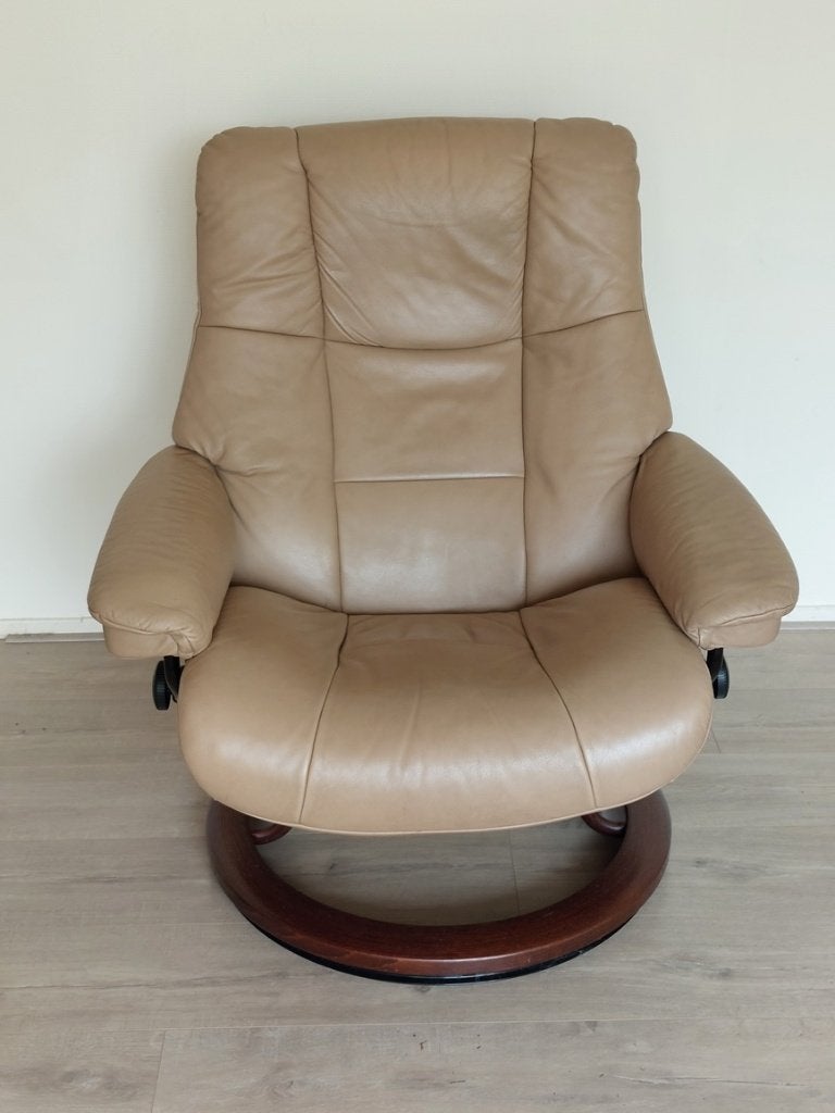 Stressless Reno Classic fauteuil met leren bekleding, Ophalen, Gebruikt, 50 tot 75 cm, Hout