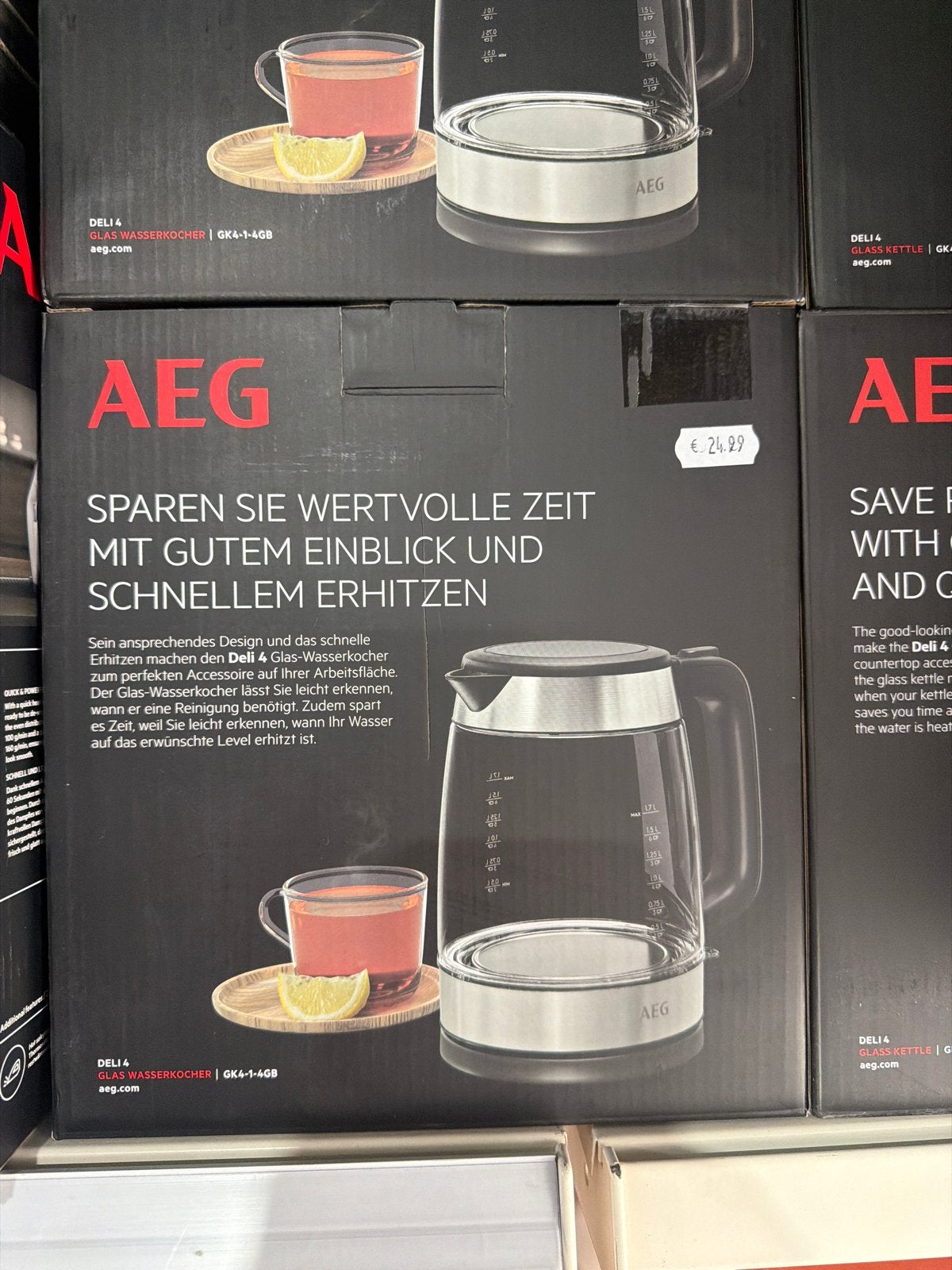 AEG Deli 4 Glas-Waterkoker GK4-1-4GB - Snel & Stijlvol, 1 tot 2 liter, Ophalen of Verzenden, Nieuw, Rvs