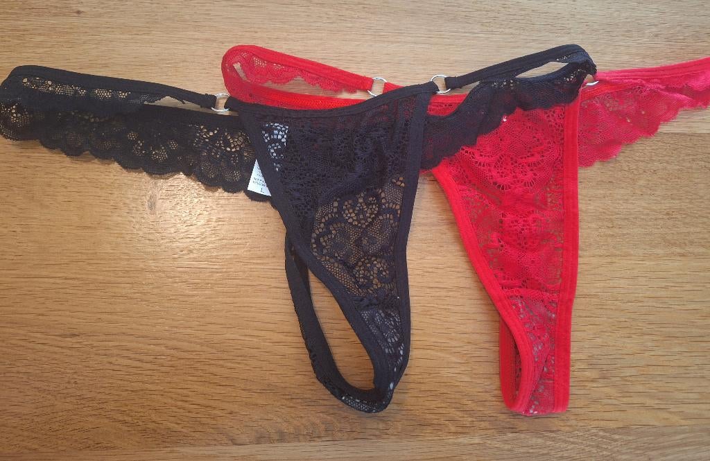 2 dames strings maat L, Verzenden, Zwart, String