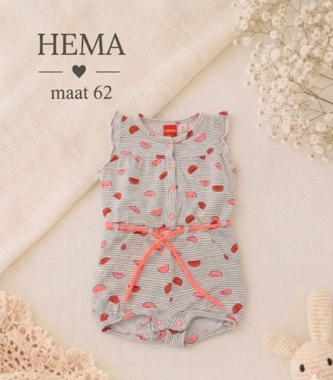 Hema Romper met watermeloenprint, maat 62, Meisje, Ophalen of Verzenden, Zo goed als nieuw, Hema