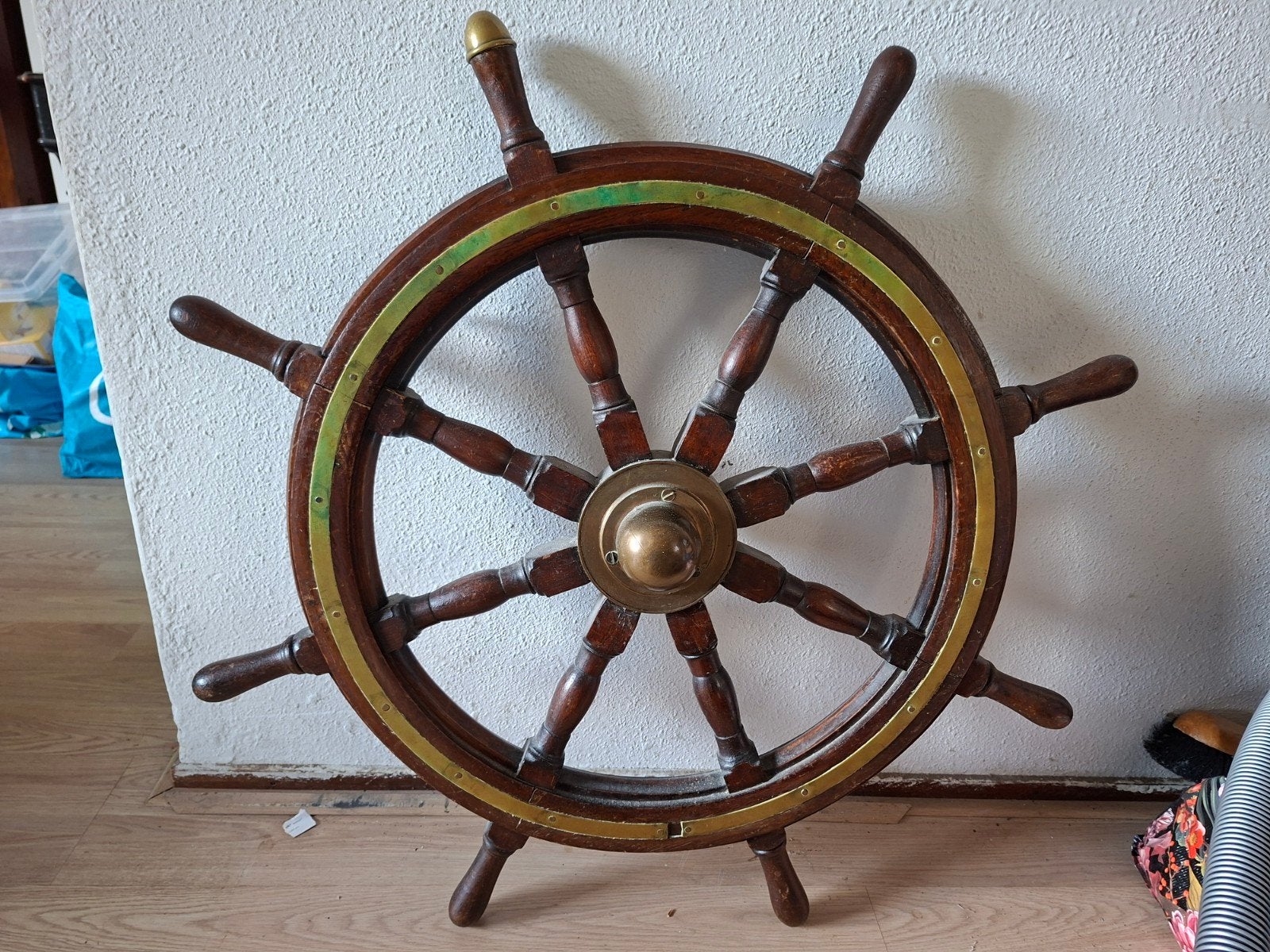 Antiek scheepsroer - Decoratief houten stuurwiel, Ophalen