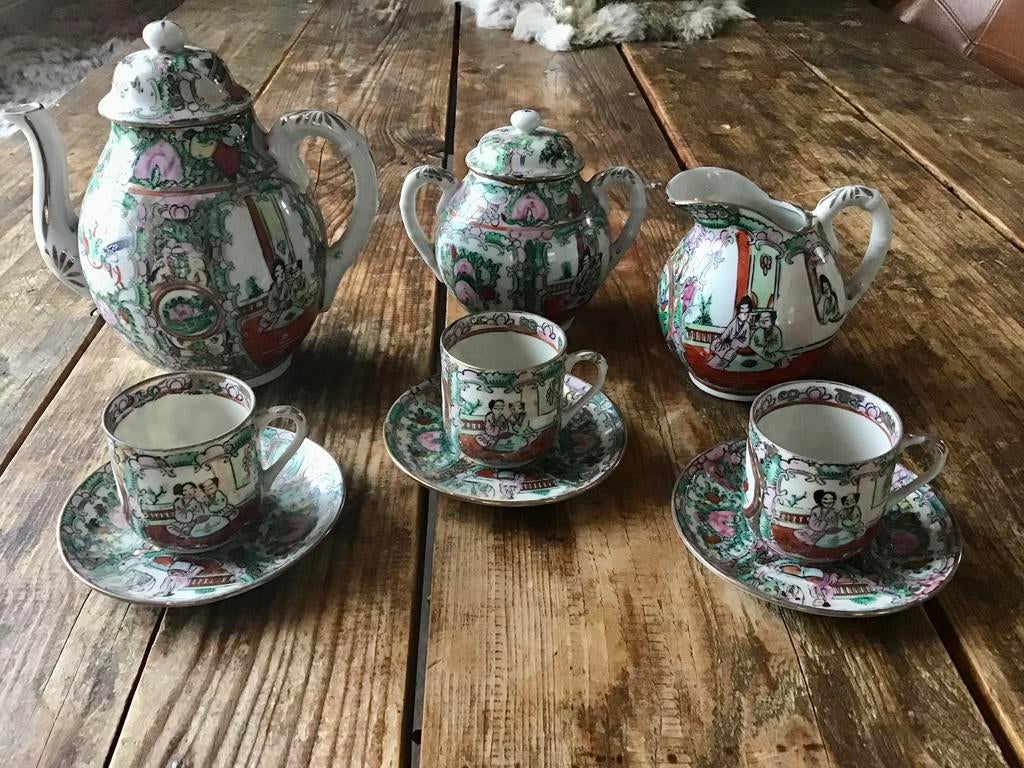 Vintage Chinees Famille Rose Servies * gemerkt, Ophalen